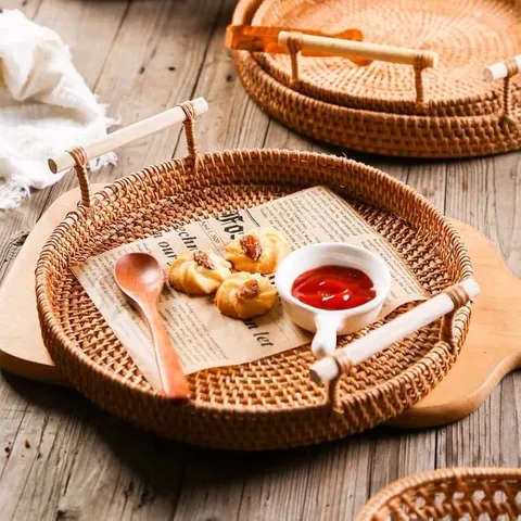 Khay Mây Tròn Đựng Bánh Mỳ và Đồ Ăn, Khay Picnic Thân Thiện Môi Trường - Decor Đẹp Mắt, Handmade tại Việt Nam
