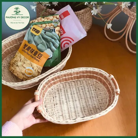 Rổ mây trắng vân nâu đựng bánh kẹo, rổ cắm hoa, giỏ picnic trang trí đa năng Phương Vy Decor