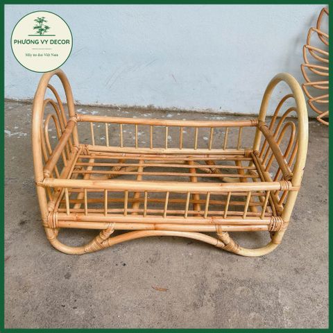 Giường Mây Tự Nhiên Cho Bé và Thú Cưng - Đồ Chơi Chụp Ảnh Thủ Công - Phương Vy Decor, Kích Thước 50x37x29cm, Màu Vàng