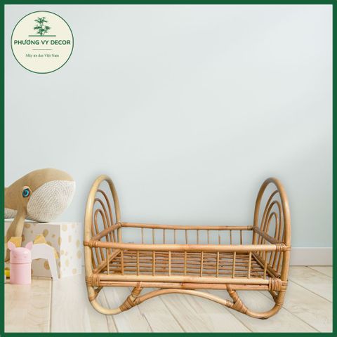 Giường Mây Tự Nhiên Cho Bé và Thú Cưng - Đồ Chơi Chụp Ảnh Thủ Công - Phương Vy Decor, Kích Thước 50x37x29cm, Màu Vàng