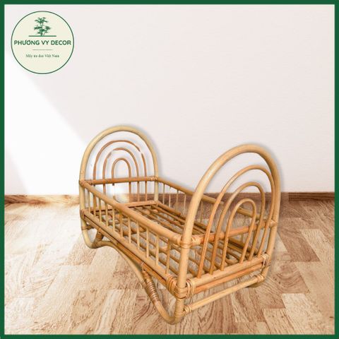 Giường Mây Tự Nhiên Cho Bé và Thú Cưng - Đồ Chơi Chụp Ảnh Thủ Công - Phương Vy Decor, Kích Thước 50x37x29cm, Màu Vàng