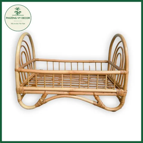 Giường Mây Tự Nhiên Cho Bé và Thú Cưng - Đồ Chơi Chụp Ảnh Thủ Công - Phương Vy Decor, Kích Thước 50x37x29cm, Màu Vàng