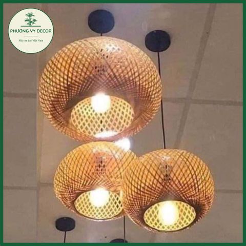 Đèn thả trần mây tre hình tròn 1 lớp - Trang trí nhà cửa, quán ăn, cafe - Handmade chất lượng cao từ tre tự nhiên