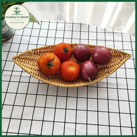 Khay Giả Mây Hình Thuyền - Đĩa Đựng Trái Cây Trang Trí Bàn Khách, Café Độc Đáo - Phương Vy Decor