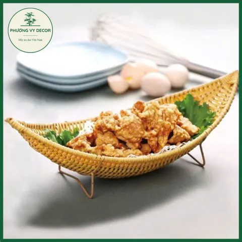 Khay Giả Mây Hình Thuyền - Đĩa Đựng Trái Cây Trang Trí Bàn Khách, Café Độc Đáo - Phương Vy Decor