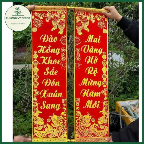 Câu Đối Đỏ Nhung Kim Tuyến Trang Trí Ngày Tết - Liễn Treo Cửa Độc Đáo Phương Vy Decor 25x90cm