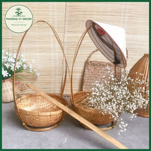 Quang Gánh Tre Trang Trí Tết - Rổ Đựng Hoa Quả Thủ Công, Phụ Kiện Chụp Ảnh, Đồ Trang Trí Độc Đáo Nhiều Kích Thước