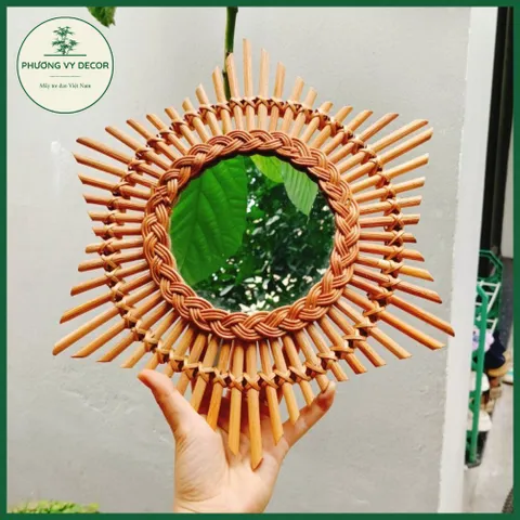 Gương Mây Tre Đan Hình Tròn - Phụ Kiện Trang Trí Phòng Bé, Chất Liệu Thiên Nhiên, Độc Đáo, Handmade 35cm