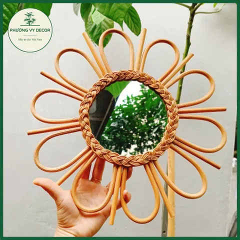 Gương Mây Tre Đan Hình Tròn - Phụ Kiện Trang Trí Phòng Bé, Chất Liệu Thiên Nhiên, Độc Đáo, Handmade 35cm