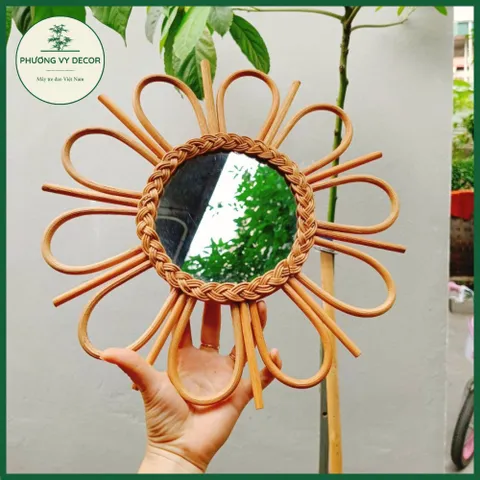 Gương Mây Tre Đan Hình Tròn - Phụ Kiện Trang Trí Phòng Bé, Chất Liệu Thiên Nhiên, Độc Đáo, Handmade 35cm
