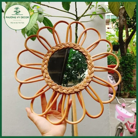 Gương Mây Tre Đan Hình Tròn - Phụ Kiện Trang Trí Phòng Bé, Chất Liệu Thiên Nhiên, Độc Đáo, Handmade 35cm