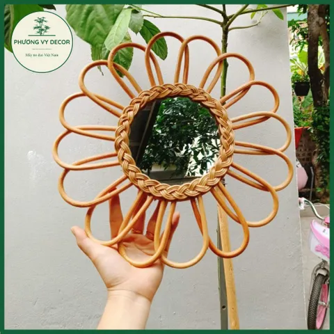 Gương Mây Tre Đan Hình Tròn - Phụ Kiện Trang Trí Phòng Bé, Chất Liệu Thiên Nhiên, Độc Đáo, Handmade 35cm