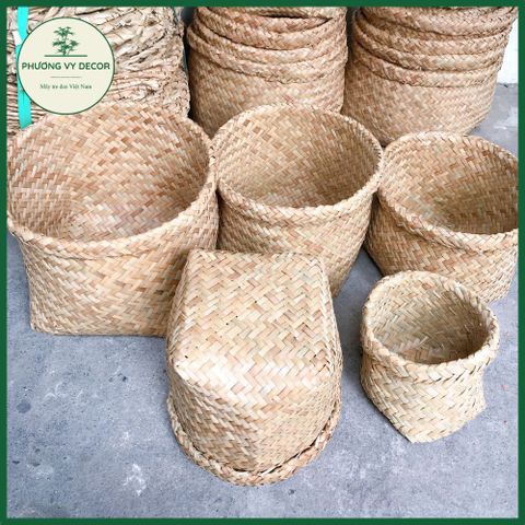 Giỏ Cói Tự Nhiên Đựng Đồ & Trồng Cây - Giỏ Đa Năng Thiết Kế Thân Thiện Với Môi Trường, Trang Trí Nhà Cửa, Nhà Hàng, Homestay