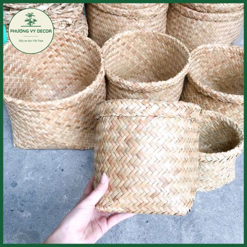 Giỏ Cói Tự Nhiên Đựng Đồ & Trồng Cây - Giỏ Đa Năng Thiết Kế Thân Thiện Với Môi Trường, Trang Trí Nhà Cửa, Nhà Hàng, Homestay