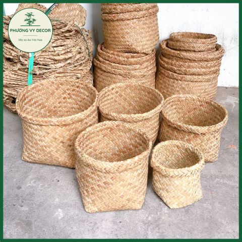Giỏ Cói Tự Nhiên Đựng Đồ & Trồng Cây - Giỏ Đa Năng Thiết Kế Thân Thiện Với Môi Trường, Trang Trí Nhà Cửa, Nhà Hàng, Homestay