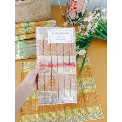 Set 6 Mành Thổ Cẩm Trang Trí Bàn Ăn - Khăn Trải Bàn Tăm Tre Họa Tiết Nhiều Màu Sắc Độc Đáo, Phụ Kiện Trang Trí Nghệ Thuật