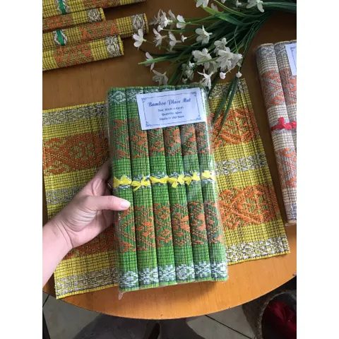 Set 6 Mành Thổ Cẩm Trang Trí Bàn Ăn - Khăn Trải Bàn Tăm Tre Họa Tiết Nhiều Màu Sắc Độc Đáo, Phụ Kiện Trang Trí Nghệ Thuật
