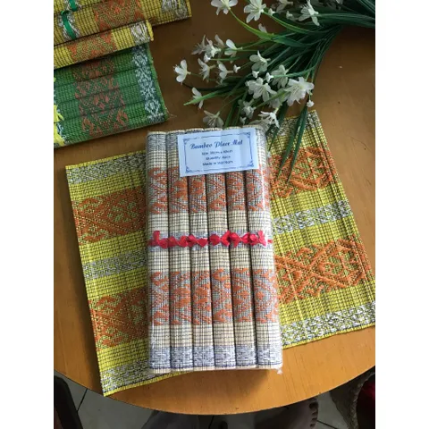 Set 6 Mành Thổ Cẩm Trang Trí Bàn Ăn - Khăn Trải Bàn Tăm Tre Họa Tiết Nhiều Màu Sắc Độc Đáo, Phụ Kiện Trang Trí Nghệ Thuật