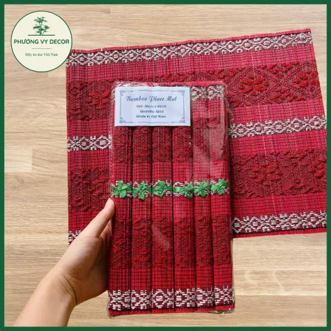 Set 6 Mành Thổ Cẩm Trang Trí Bàn Ăn - Khăn Trải Bàn Tăm Tre Họa Tiết Nhiều Màu Sắc Độc Đáo, Phụ Kiện Trang Trí Nghệ Thuật