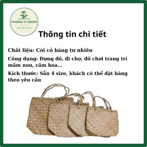 Bị Cói Handmade - Túi Có Quai Giữa Đi Chợ, Trang Trí Decor Nhà Cửa, An Toàn Cho Trẻ Em - Phương Vy Decor