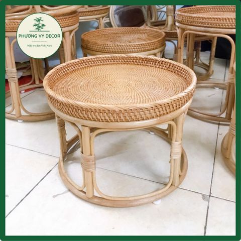 Bàn trà mây trang trí nhà cửa - Bàn mây tròn 37x35cm cho ban công, sân vườn, quán cafe - Phương Vy Decor siêu đẹp và bền chắc