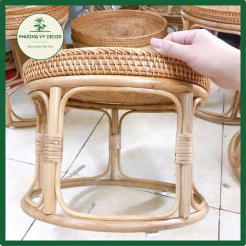 Bàn trà mây trang trí nhà cửa - Bàn mây tròn 37x35cm cho ban công, sân vườn, quán cafe - Phương Vy Decor siêu đẹp và bền chắc
