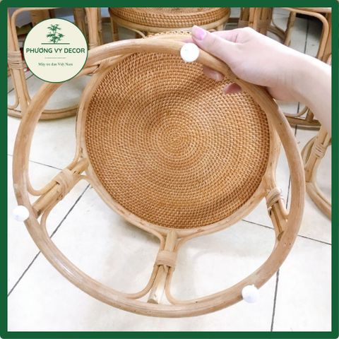 Bàn trà mây trang trí nhà cửa - Bàn mây tròn 37x35cm cho ban công, sân vườn, quán cafe - Phương Vy Decor siêu đẹp và bền chắc