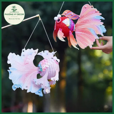 Đèn Lồng Trung Thu Hình Cá Nhiều Màu - Đèn Trang Trí Tết Trung Thu Thủ Công Phương Vy Decor, Cá Koi Phát Sáng Cầm Tay