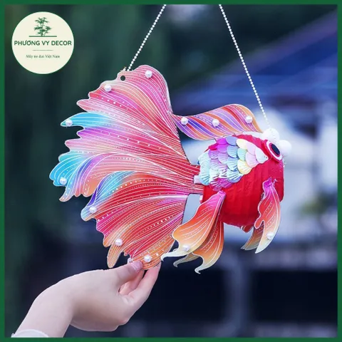 Đèn Lồng Trung Thu Hình Cá Nhiều Màu - Đèn Trang Trí Tết Trung Thu Thủ Công Phương Vy Decor, Cá Koi Phát Sáng Cầm Tay