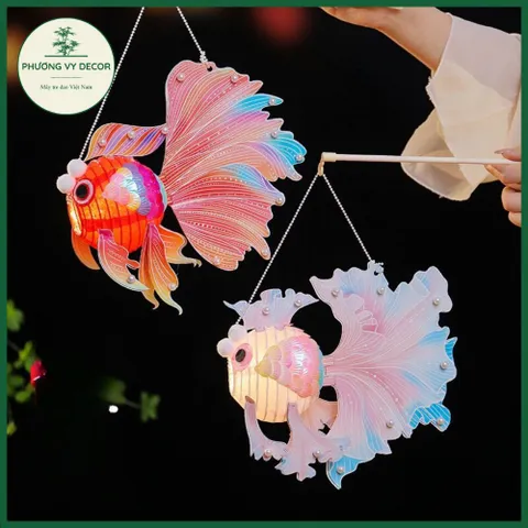 Đèn Lồng Trung Thu Hình Cá Nhiều Màu - Đèn Trang Trí Tết Trung Thu Thủ Công Phương Vy Decor, Cá Koi Phát Sáng Cầm Tay