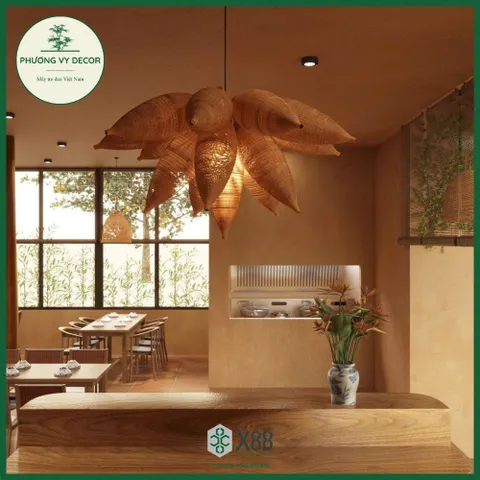 Combo 10 Chao Đèn Hình Đó Bắt Cá Trang Trí Nhà Hàng, Khách Sạn, Homestay - Đèn Chùm Tre Tự Nhiên 2 Màu Phương Vy Decor