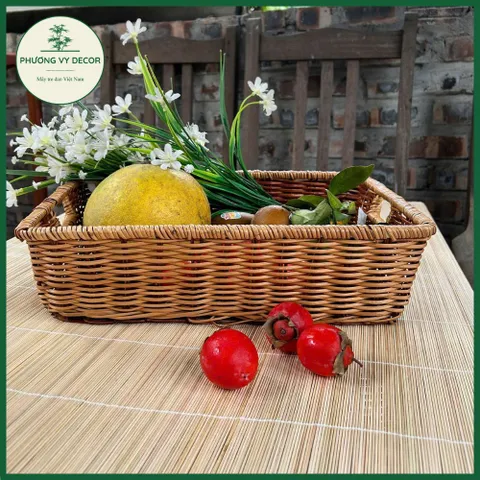 Giỏ Mây Để Trái Cây và Trang Trí Đa Năng - Khay Mây Phương Vy Decor, Kích Thước 37x27x10cm, Chất Liệu Mây Tự Nhiên