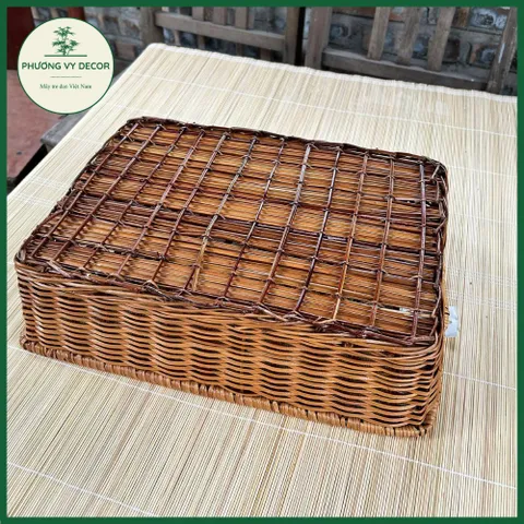 Giỏ Mây Để Trái Cây và Trang Trí Đa Năng - Khay Mây Phương Vy Decor, Kích Thước 37x27x10cm, Chất Liệu Mây Tự Nhiên