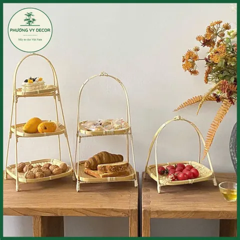 Khay Chia Tầng Mây Tre Đan - Bộ Khay Mẹt Tre Trang Trí Đồ Ăn Thẩm Mỹ, Thân Thiện và Tiện Dụng cho Bàn Ăn