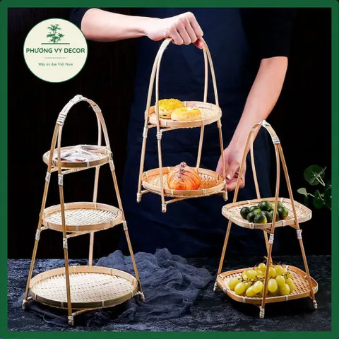 Kệ Mẹt Tre Tròn Nhiều Tầng - Bộ 3 Kệ 1, 2, 3 Tầng Trang Trí Bàn Ăn, Đựng Đồ Ăn, Decor Sự Kiện, Thiết Kế Tự Nhiên