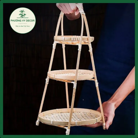 Kệ Mẹt Tre Tròn Nhiều Tầng - Bộ 3 Kệ 1, 2, 3 Tầng Trang Trí Bàn Ăn, Đựng Đồ Ăn, Decor Sự Kiện, Thiết Kế Tự Nhiên