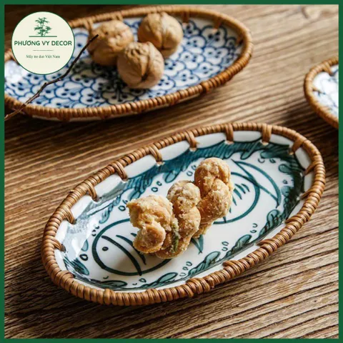 Đĩa Sứ Viền Mây Hình Bầu Dục Đựng Bánh Kẹo - Phụ Kiện Chụp Ảnh Món Ăn Độc Đáo từ Phương Vy Decor