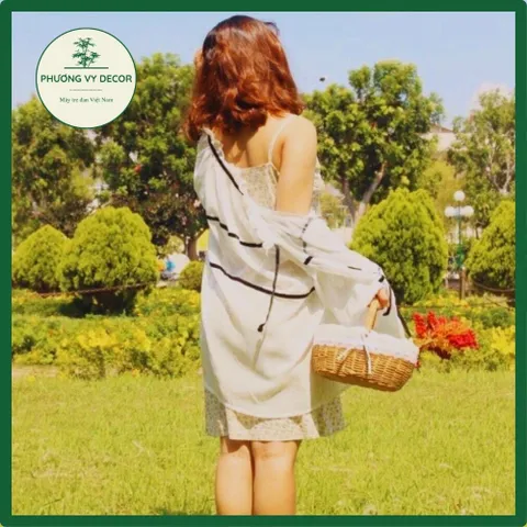 Giỏ Mây Picnic Có Nắp - Trang Trí Hiện Đại Lót Vải Ren Đáng Yêu Cho Chụp Ảnh Dã Ngoại, Đồ Gia Dụng Thời Thượng