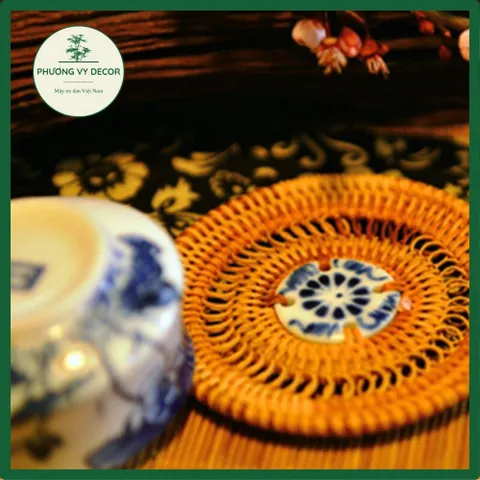 Lót Ly Handmade Bằng Mây Tre Đan Kết Hợp Gốm Sứ - Trang Trí Bàn Ăn Cổ Điển, Độc Đáo, Thân Thiện Với Môi Trường
