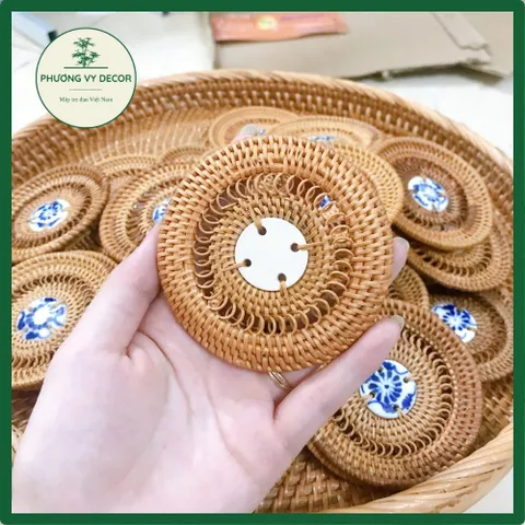 Lót Ly Handmade Bằng Mây Tre Đan Kết Hợp Gốm Sứ - Trang Trí Bàn Ăn Cổ Điển, Độc Đáo, Thân Thiện Với Môi Trường