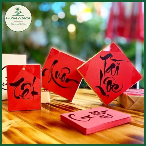 Thẻ Giấy Thư Pháp Đỏ - Trang Trí Tết Cổ Truyền và Tiệc, Kích Thước Đa Dạng - Phương Vy Decor