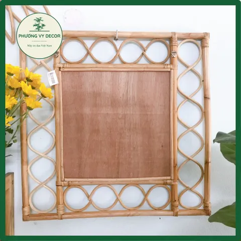 Gương mây decor gương trang điểm treo tường, gương vuông mây tre đan kích thước gương 60cm hàng xuất khẩu