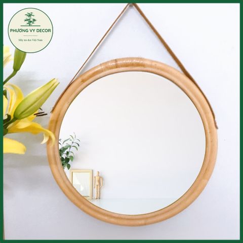 Gương Mây Treo Tường Hình Tròn - Trang Trí Nhà Cửa & Khách Sạn Từ Nguyên Liệu Tự Nhiên, Đường Kính 40cm & 52cm