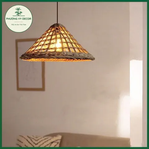 Chao Đèn Mây Hình Nón Đan Thưa - Trang Trí Nhà Cửa, Quán Ăn, Cafe, Sự Kiện - Kiểu Dáng Mộc Mạc, Thân Thiện Với Môi Trường