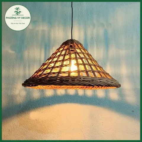 Chao Đèn Mây Hình Nón Đan Thưa - Trang Trí Nhà Cửa, Quán Ăn, Cafe, Sự Kiện - Kiểu Dáng Mộc Mạc, Thân Thiện Với Môi Trường