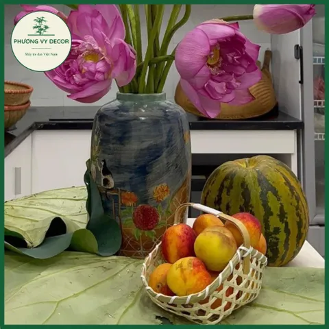 Làn tre hình yên ngựa trang trí, bày hoa quả ban thờ thần tài Phương Vy Decor