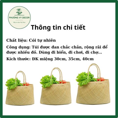 Túi Cói Tự Nhiên Đi Chợ, Siêu Thị - Túi Đựng Đồ Thân Thiện Môi Trường Phương Vy Decor - Sản Phẩm Thủ Công Độc Đáo