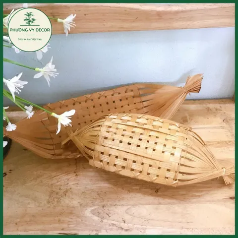 Thuyền Tre Trang Trí Bàn Thờ Thần Tài - Đồ Đựng Hoa Quả, Gia Vị Thủ Công - Size Lớn 36cm, Nhỏ 9.5cm
