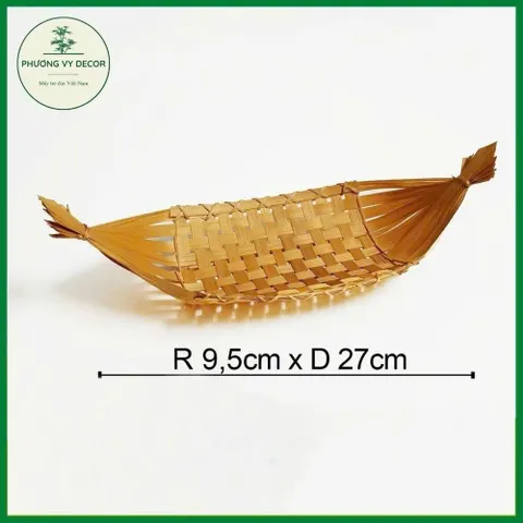 Thuyền Tre Trang Trí Bàn Thờ Thần Tài - Đồ Đựng Hoa Quả, Gia Vị Thủ Công - Size Lớn 36cm, Nhỏ 9.5cm