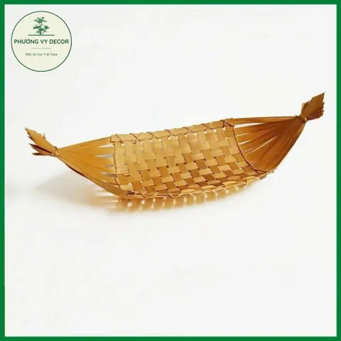 Thuyền Tre Trang Trí Bàn Thờ Thần Tài - Đồ Đựng Hoa Quả, Gia Vị Thủ Công - Size Lớn 36cm, Nhỏ 9.5cm